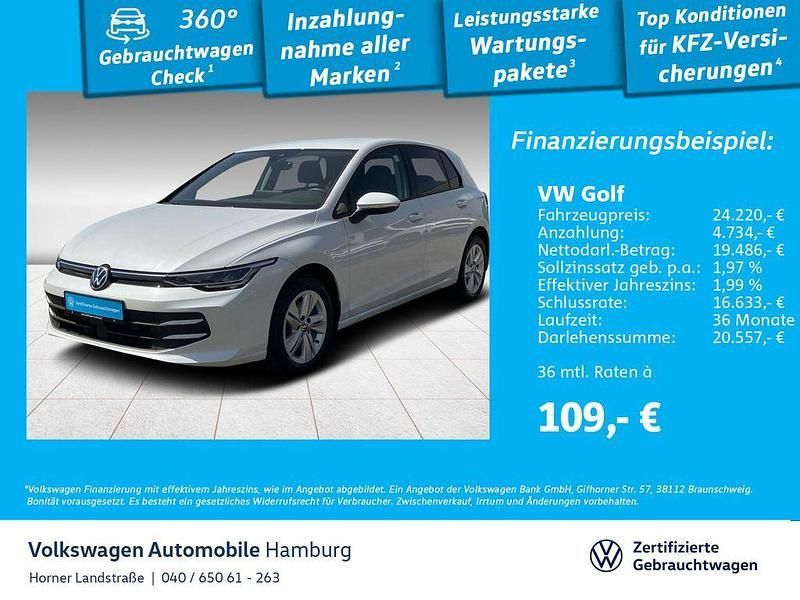 Oryxweiß perlmutteffekt (metallic) Gebraucht 2024 VW Golf VIII Life Limousine | 24.220 € (Fairer Preis) - Bild 1/3