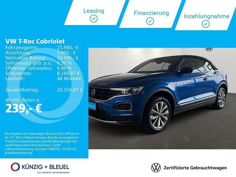 Ravennablau metallic schwarz Gebraucht 2021 VW T-Roc Cabriolet Style Cabrio | 21.980 € (Fairer Preis) - Bild 1/4