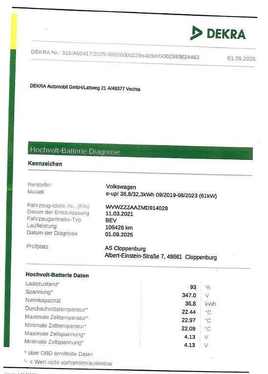 Weiß Gebraucht 2021 VW e-up! United Kleinwagen | 12.777 € (Etwas zu teuer) - Bild 1/3