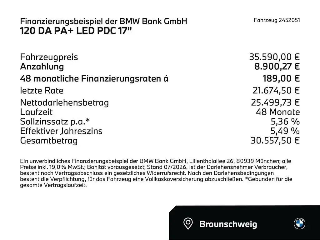 Neu BMW 120 Comfort Edition 170 PS (125 kW) 2026 Alpinweiss (weiß) Kleinwagen