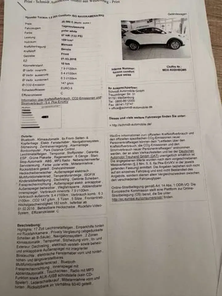 Gebraucht Hyundai Tucson Comfort 132 PS (97 kW) 2016 Weiß SUV
