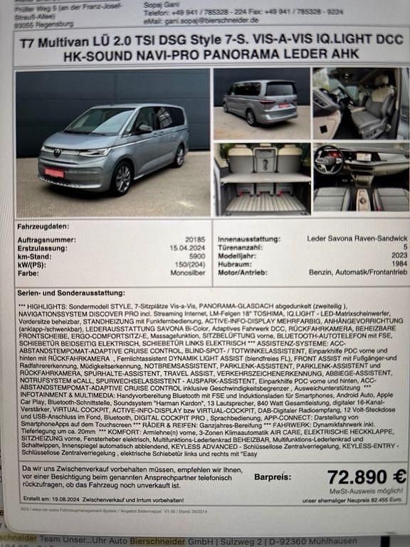 Gebraucht VW Multivan Style 204 PS (150 kW) 2024 Silber Van