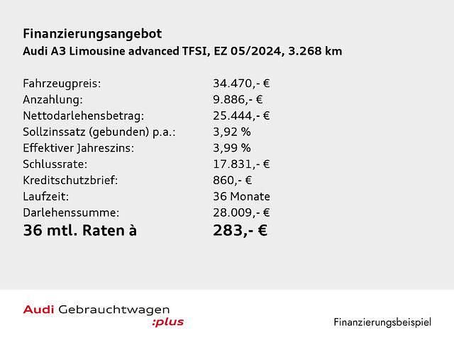 Gebraucht Audi A3 Advanced Plus 110 PS (80 kW) 2024 Gletscherweiß metallic Limousine