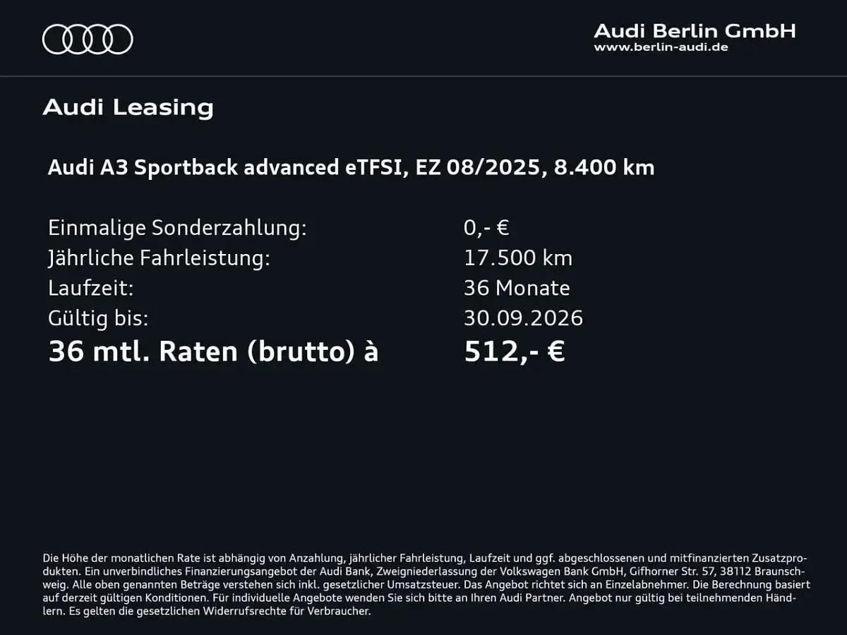 Gebraucht Audi A3 Advanced Plus 204 PS (150 kW) 2025 Navarrablau metallic Limousine
