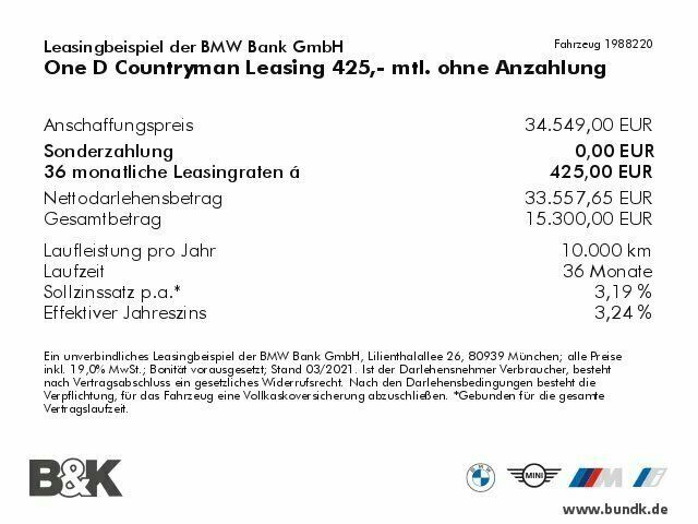 Gebraucht Mini One D Countryman 116 PS (85 kW) 2020 Schwarz metallic SUV