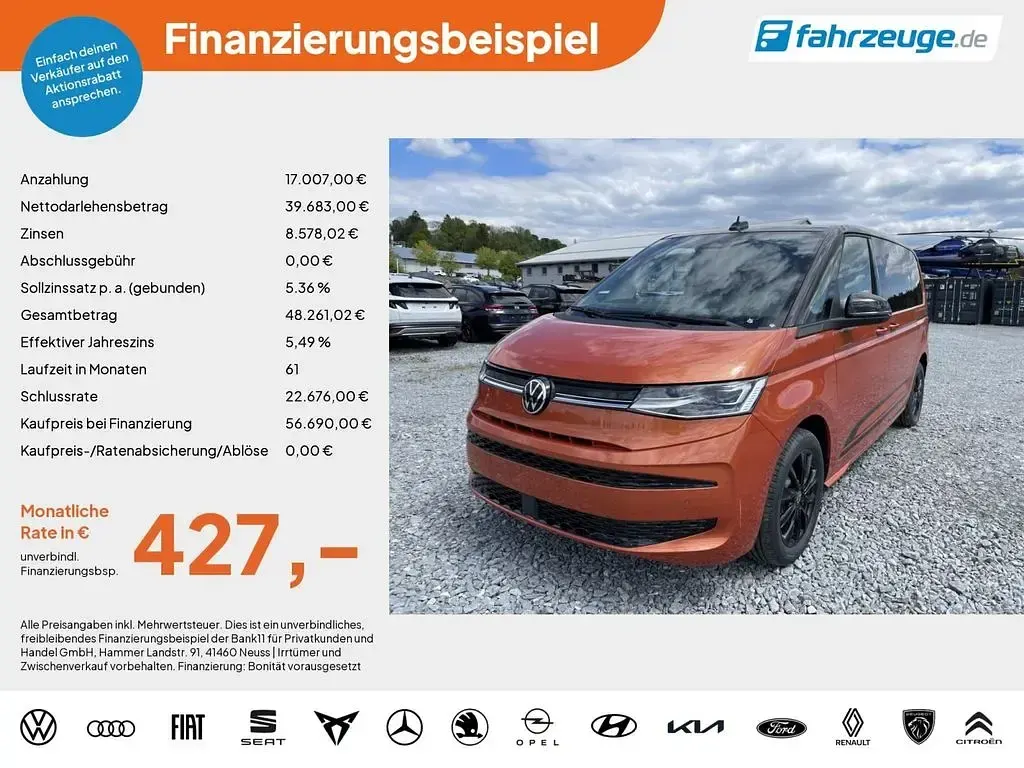 Neu VW Multivan Life 150 PS (110 kW) 2026 Orange Van / Kleinbus