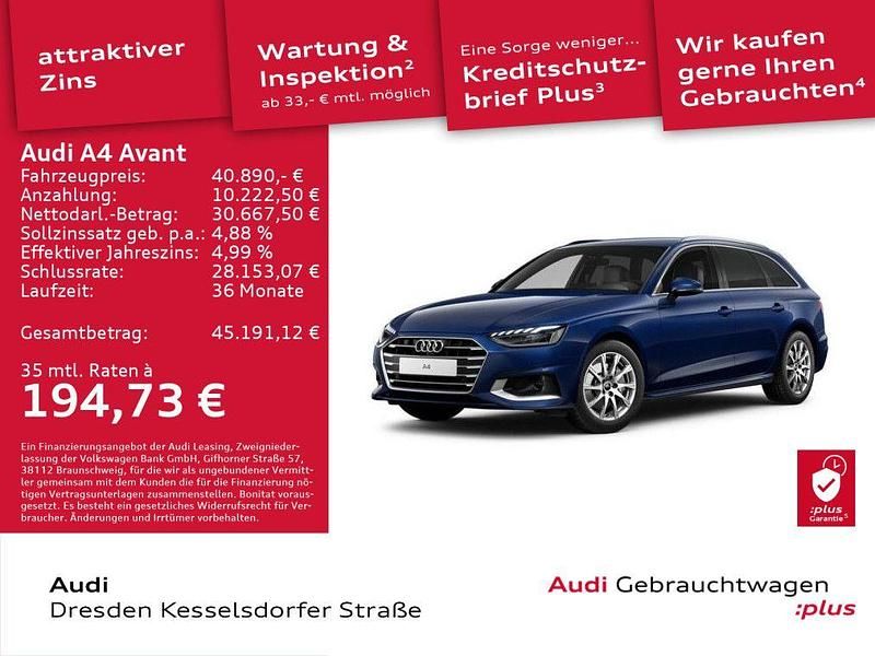 Navarrablau metallic Gebraucht 2024 Audi A4 Advanced Plus Kombi | 40.890 € (Teuer) - Bild 1/4