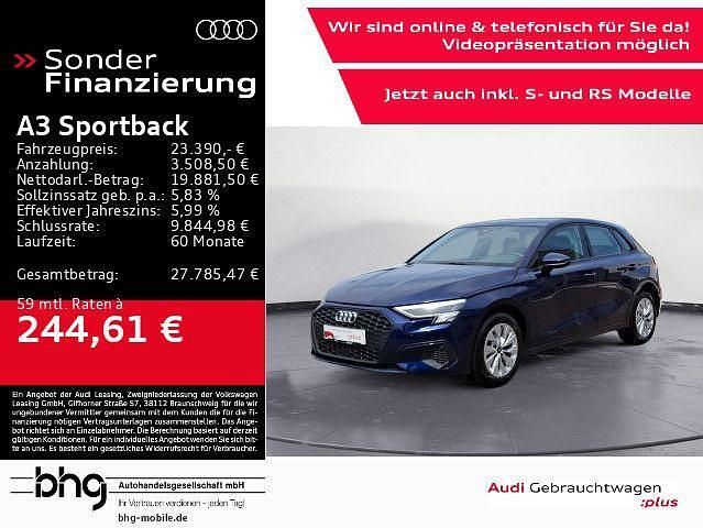 Blau Gebraucht 2022 Audi A3 Sportback e-tron Sport Limousine | 23.390 € (Fairer Preis) - Bild 1/4