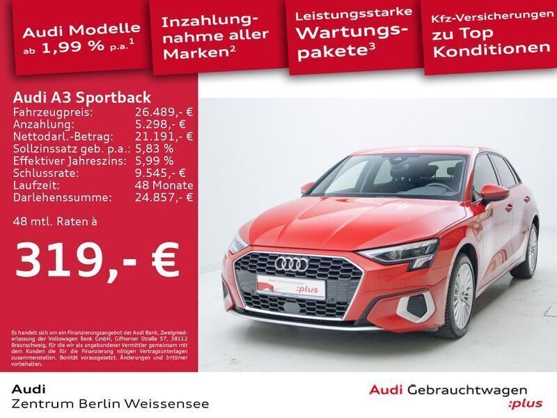 Tangorot metallic Gebraucht 2022 Audi A3 Sportback e-tron Ambiente Limousine | 26.489 € (Fairer Preis) - Bild 1/2