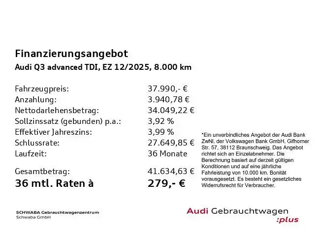 Gebraucht Audi Q3 Advanced Plus 150 PS (110 kW) 2025 Grau SUV