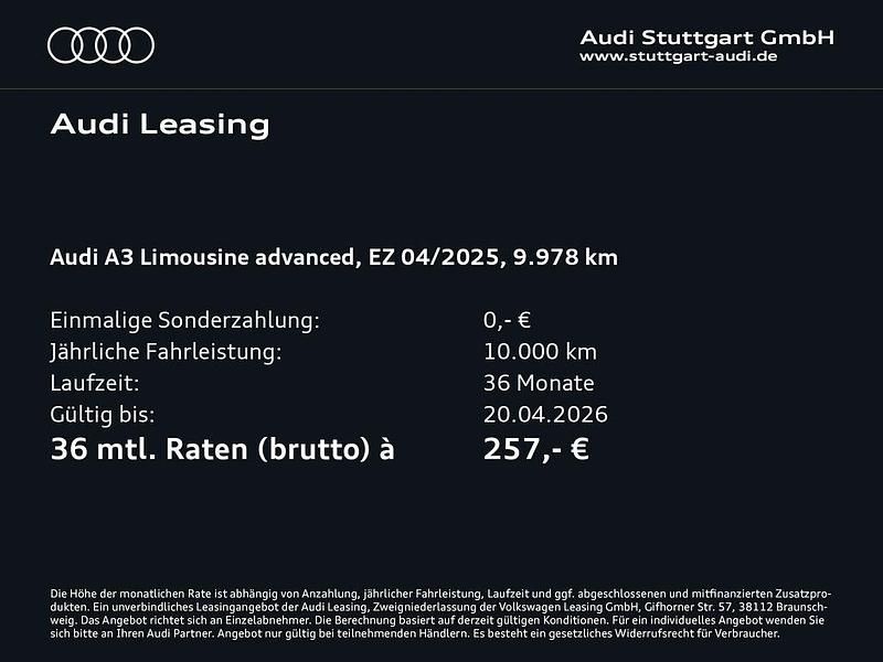 Gebraucht Audi A3 Advanced Plus 116 PS (85 kW) 2025 Mythosschwarz metallic Limousine