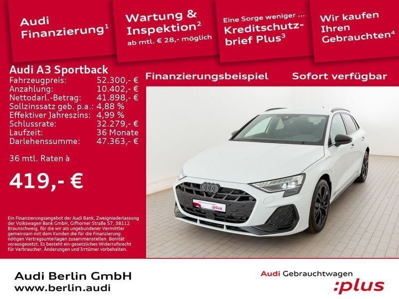 Gletscherweiß metallic Gebraucht 2025 Audi A3 Sportback e-tron S-Line Limousine | 52.300 € (Guter Preis) - Bild 1/3