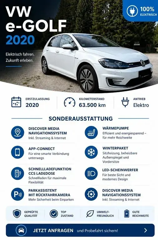 Gebraucht VW e-Golf 100 kW (136 PS) 2020 Weiß Kleinwagen
