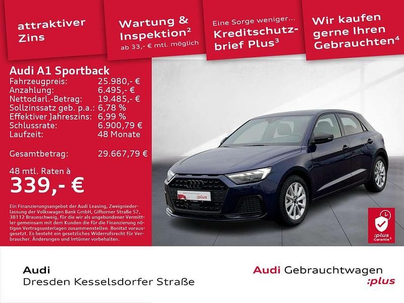 Navarrablau metallic/mythossch Gebraucht 2024 Audi A1 Advanced Plus Limousine | 25.980 € (Fairer Preis) - Bild 1/4