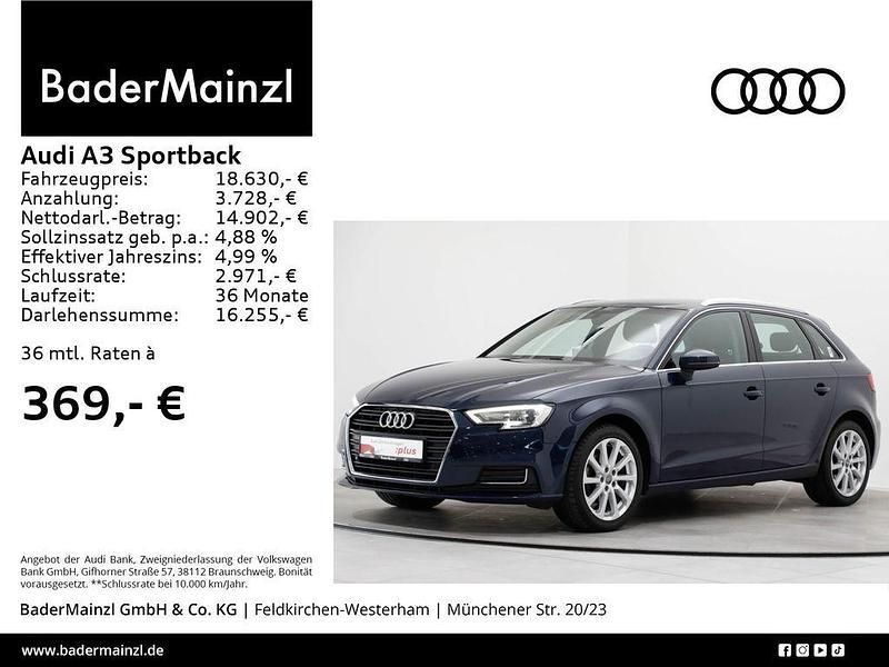 Kosmosblau metallic (metallic) Gebraucht 2018 Audi A3 Sportback Basis Limousine | 18.630 € (Fairer Preis) - Bild 1/3