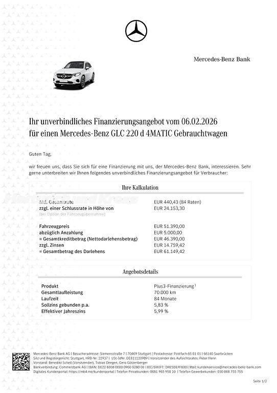 Gebraucht Mercedes GLC220 Advanced Plus 197 PS (144 kW) 2024 Opalithweiss  lack SUV