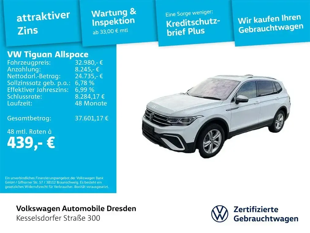 Gebraucht VW Tiguan Allspace Life 200 PS (147 kW) 2022 Pure white SUV