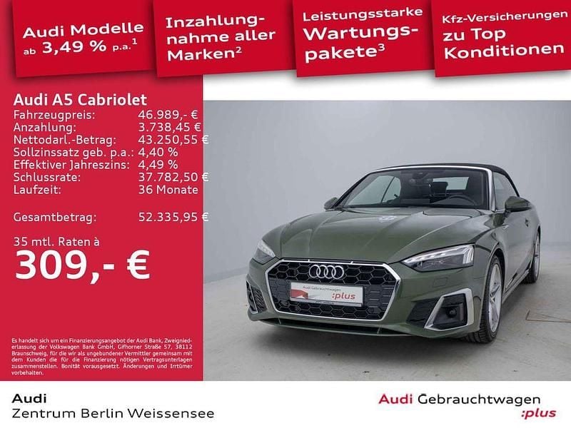 Gebraucht Audi A5 Cabriolet S-Line 204 PS (150 kW) 2024 Distriktgrün metallic/verdeck Cabrio