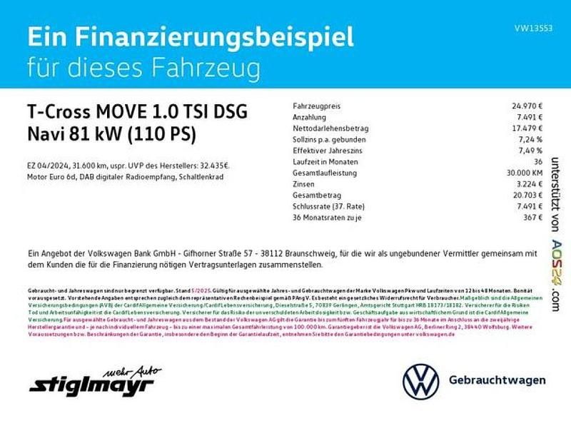 Gebraucht VW T-Cross Move 110 PS (80 kW) 2024 Reef blue metallic (metallic) SUV