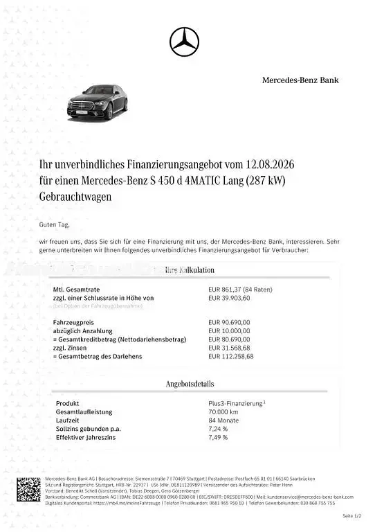 Gebraucht Mercedes S450 AMG line 367 PS (269 kW) 2023 Obsidianschwarz  lack Limousine