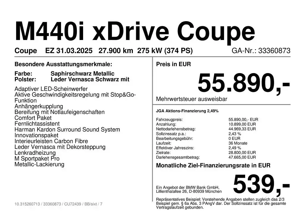 Gebraucht BMW M440 M Sport 374 PS (275 kW) 2025 Schwarz Coupé