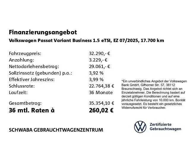 Usata VW Passat Business 150 CV (110 kW) 2025 Nero Station wagon