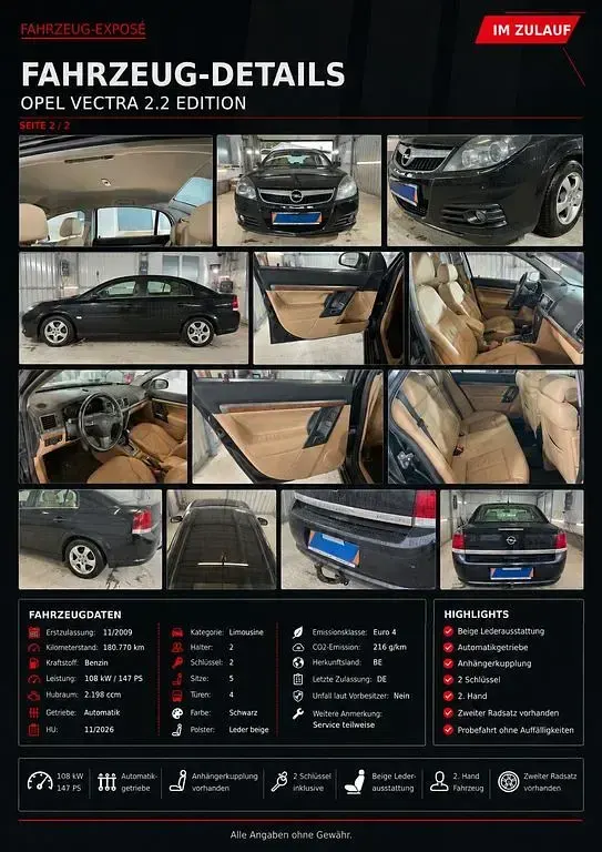 Gebraucht Opel Vectra Edition 147 PS (108 kW) 2009 Schwarz Limousine