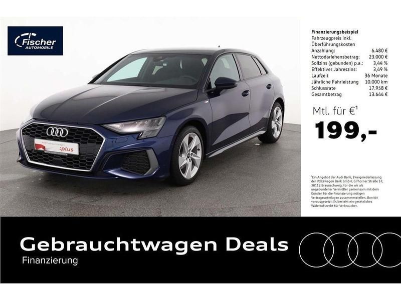 Navarrablau metallic Gebraucht 2024 Audi A3 Sportback S-Line Limousine | 29.480 € (Superpreis) - Bild 1/4