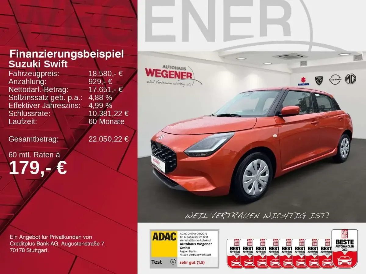 Neu Suzuki Swift Club 82 PS (60 kW) 2026 Flame orange pearl metallic Kleinwagen