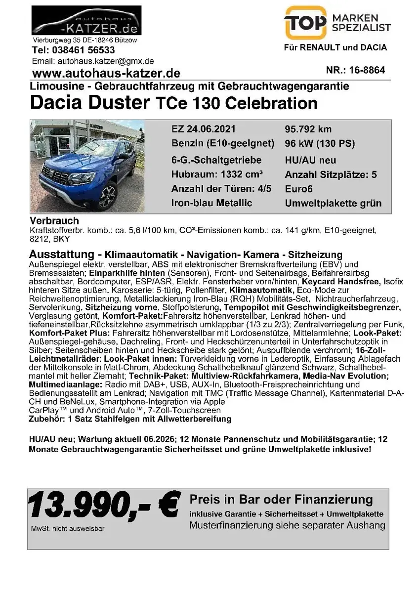 Gebraucht Dacia Duster Celebration 130 PS (95 kW) 2021 Blau SUV