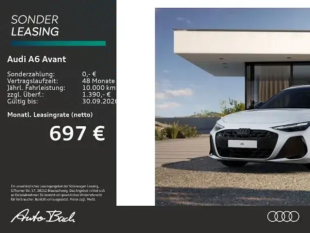Neu Audi A6 S-Line 367 PS (269 kW) 2026 Gletscherweiß metallic Kombi