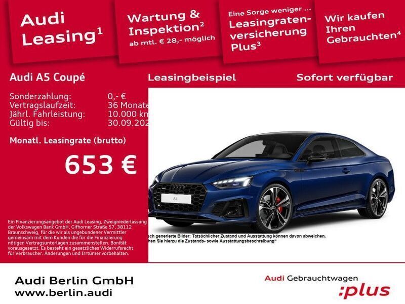 Navarrablau metallic Gebraucht 2024 Audi A5 S-Line Coupé | 59.990 € (Teuer) - Bild 1/3