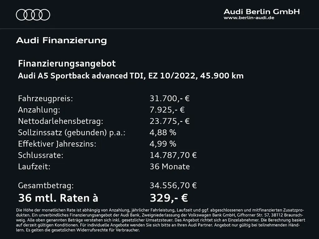 Gebraucht Audi A5 Sportback Advanced Plus 163 PS (119 kW) 2022 Distriktgrün metallic Kleinwagen