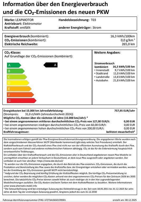 Weiß Neu 2025 Leapmotor T03 Kleinwagen | 20.300 € (Fairer Preis) - Bild 1/1