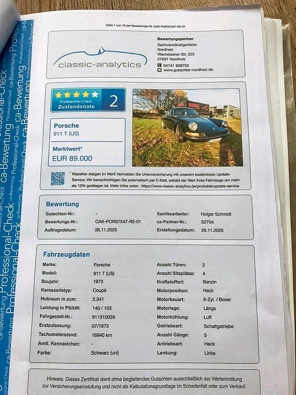 Second-hand Porsche 911 140 CP (102 kW) 1973 Negru Coupe