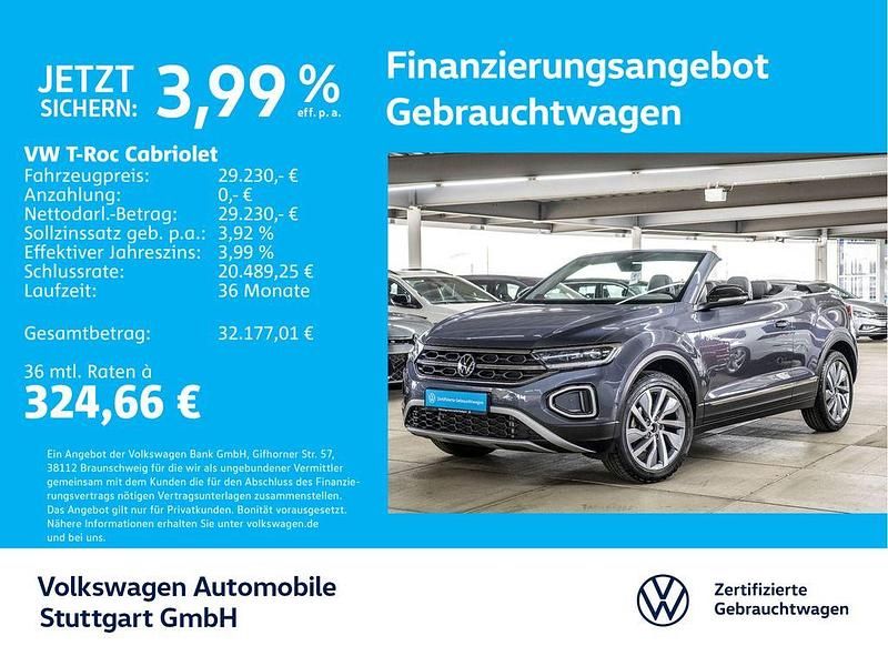 Rauchgrau metallic/schwarz Gebraucht 2025 VW T-Roc Cabriolet Goal Cabrio | 29.230 € (Superpreis) - Bild 1/4