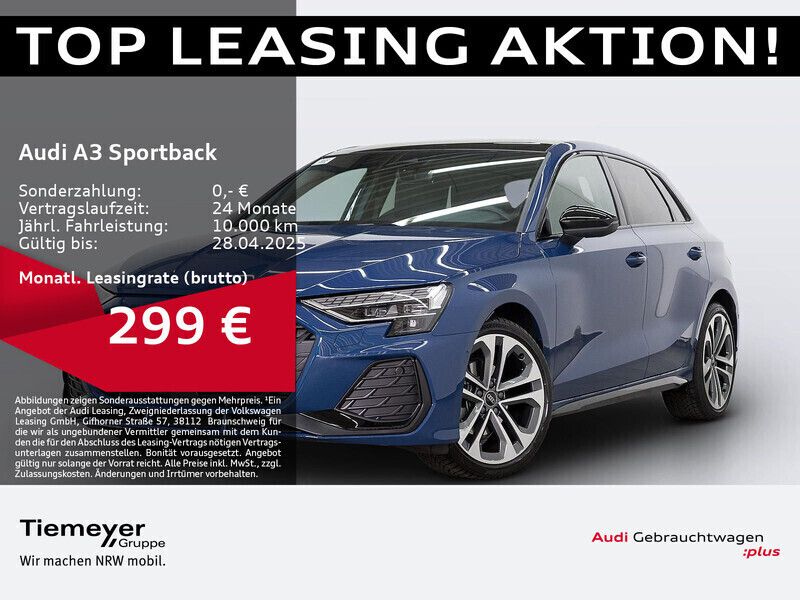 Blau Gebraucht 2024 Audi A3 Sportback S-Line Limousine | 40.180 € (Teuer) - Bild 1/4