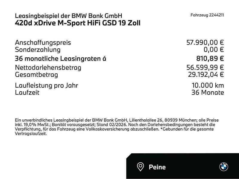 Neu BMW 420 Performance 190 PS (139 kW) 2025 Schwarz Limousine