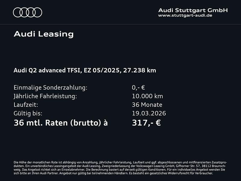 Gebraucht Audi Q2 Advanced Plus 150 PS (110 kW) 2025 Mythosschwarz metallic SUV