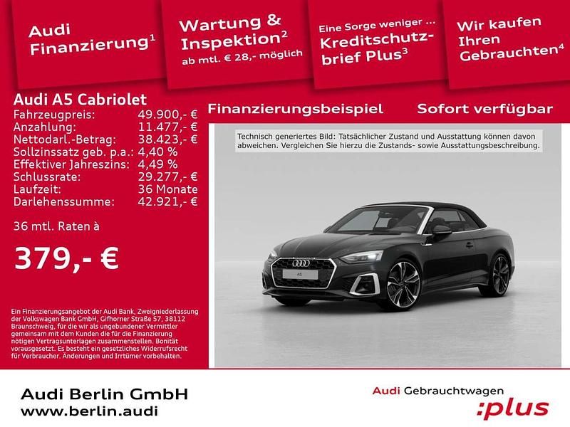 Mythosschwarz metallic/verdeck Gebraucht 2024 Audi A5 Cabriolet S-Line Cabrio | 49.900 € (Etwas zu teuer) - Bild 1/3