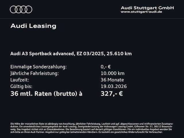 Gebraucht Audi A3 Advanced Plus 150 PS (110 kW) 2025 Mythosschwarz metallic Limousine