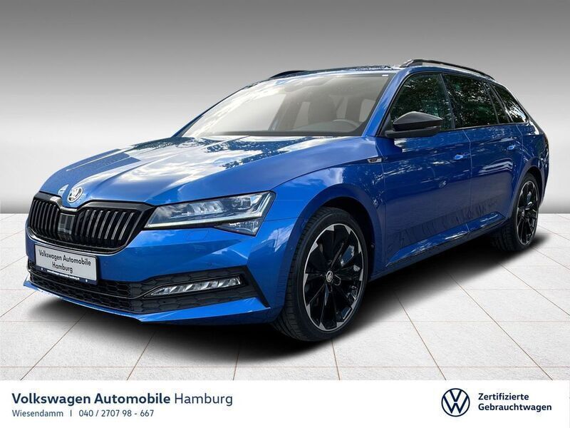 Raceblau metallic (metallic) Gebraucht 2022 Skoda Superb SportLine Kombi | 33.930 € (Fairer Preis) - Bild 1/4