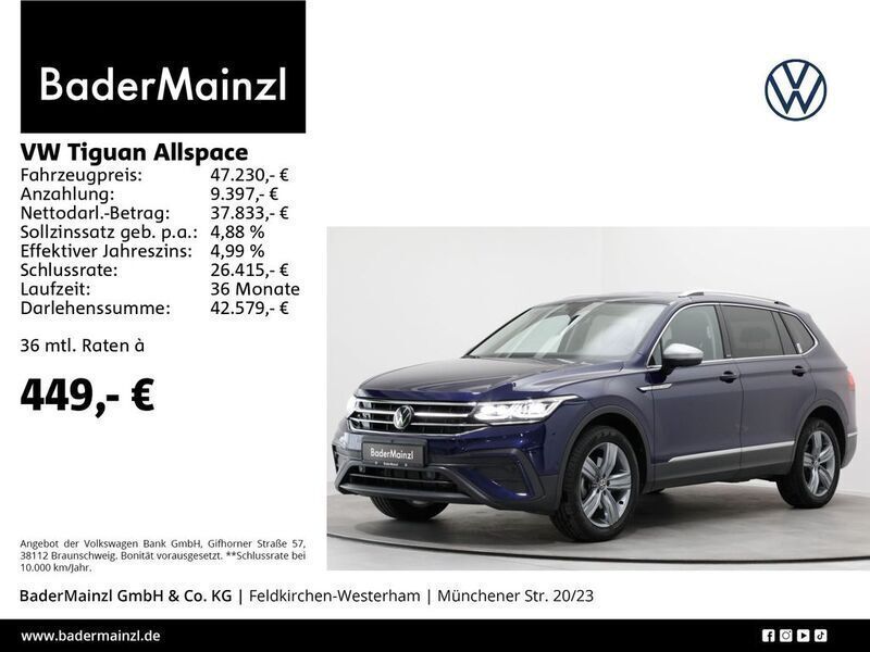 Atlantic blue metallic (metallic) Gebraucht 2024 VW Tiguan Allspace Move SUV | 47.230 € (Etwas zu teuer) - Bild 1/3
