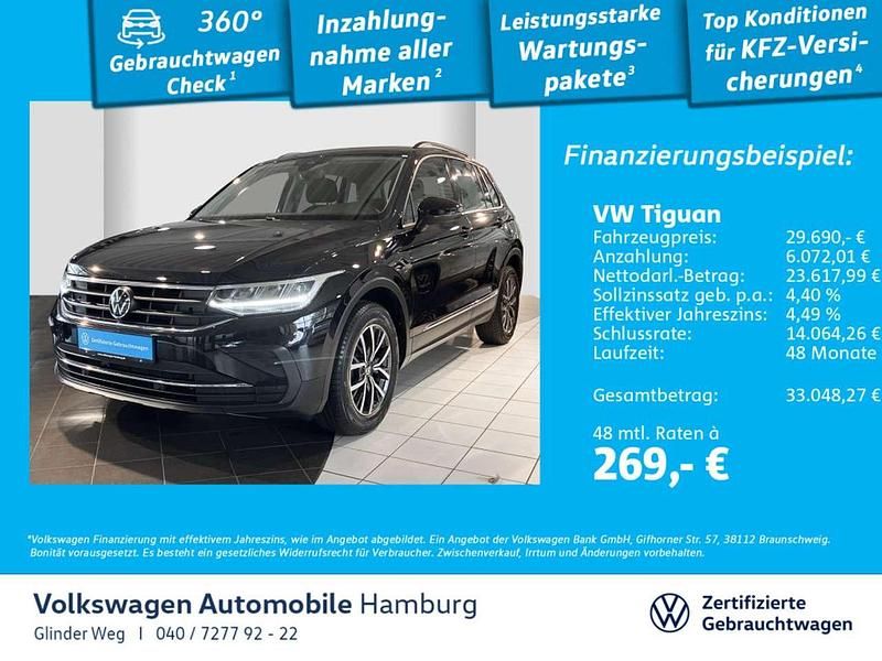 Schwarz Gebraucht 2022 VW Tiguan Life SUV | 29.690 € (Fairer Preis) - Bild 1/3