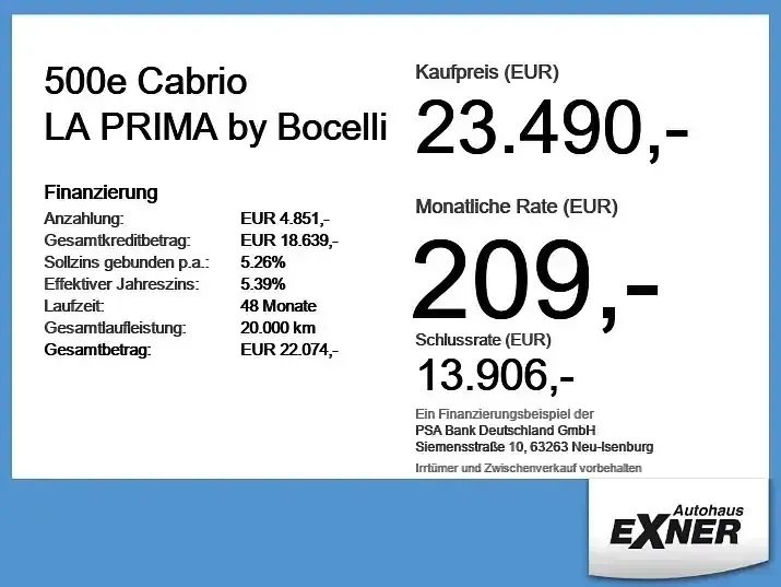 Gebraucht Fiat 500e La Prima 86 kW (118 PS) 2023 Onyx schwarz Cabrio