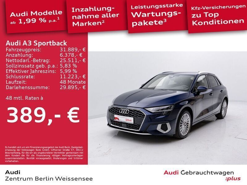Blau Gebraucht 2024 Audi A3 Sportback Advanced Kleinwagen | 32.695 € (Guter Preis) - Bild 1/4