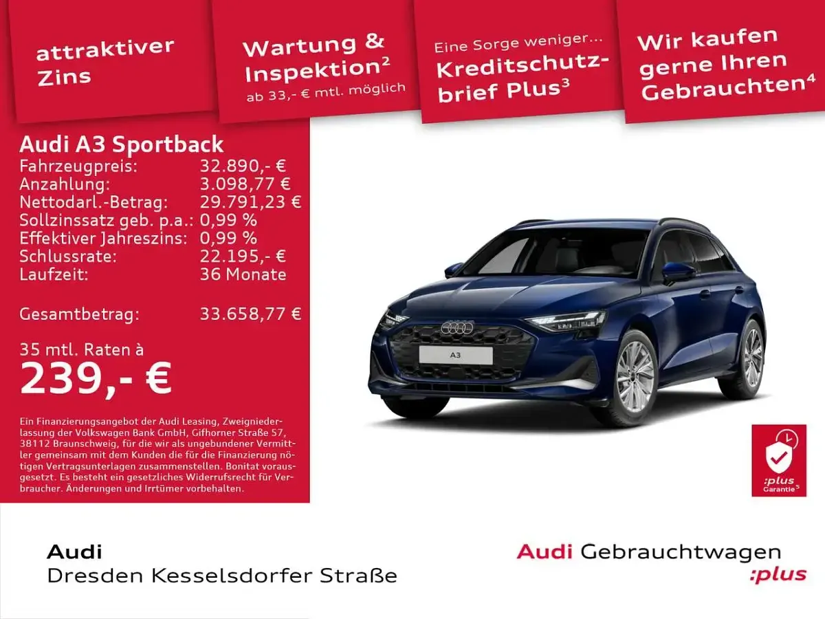 Gebraucht Audi A3 Advanced Plus 150 PS (110 kW) 2025 Navarrablau metallic Limousine