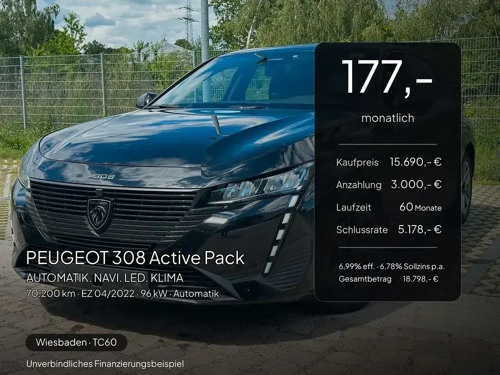 Gebraucht Peugeot 308 Active 131 PS (96 kW) 2022 Schwarz perla nera Limousine