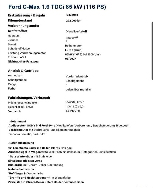 Gebraucht Ford C-MAX 116 PS (85 kW) 2014 Silber Van / Kleinbus