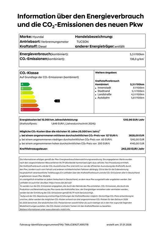 Neu Hyundai Tucson Select 136 PS (100 kW) 2026 Atlas white SUV